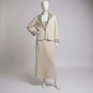 St. John Evening by Marie Gray Ivory Santana Knit Beaded 3-Piece Set L/14